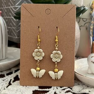 *3 for $20* Gold and Cream Floral Butterfly Earrings